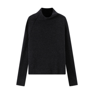 2025 biểu tượng tùy chỉnh len Đồng bằng màu đen Hàng dệt kim Mùa Đông Áo len thời trang cao cổ thêu dài tay áo sọc mô hình quá khổ - Product Image 1