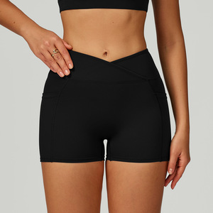 Shorts de yoga pour femmes, nouveau design <span class=keywords><strong>avec</strong></span> <span class=keywords><strong>poche</strong></span> extérieure, shorts de course et de cyclisme, tissu confortable et respirant - Product Image 3