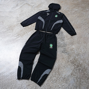 Ensemble de survêtement léger en nylon deux pièces avec logo brodé personnalisé, veste et pantalon de jogging coupe-vent - Product Image 1