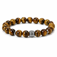 Natürliches Lavastein-Armband für Männer 10mm Perlen Dehnbares Kordel-Armband Edelstahl-Schmuck