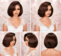 Perruque Bob 4x4 en cheveux humains, pré-coupée, sans colle, avec fermeture en dentelle, 8-10 pouces, cheveux courts, raie en C, noire naturelle, avec ligne de cheveux pré-épilée