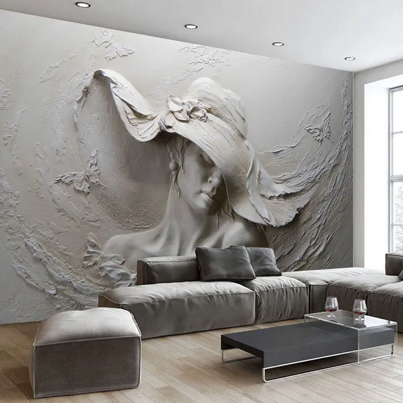 Custom Any Size 3D Mural Wallpaper Gray Beauty Modern Abstract Art Wall Painting Embossed Living Room Girl Wallpaper Home Decor