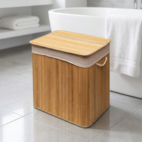 Panier à linge pliable en bambou à 3 compartiments avec couvercle à clipser et poignées pour buanderie, chambre et salle de bain