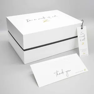 Cajas de Regalo con tapa extraíble, embalaje de cartón rígido personalizado de alta calidad, color blanco, con cuello