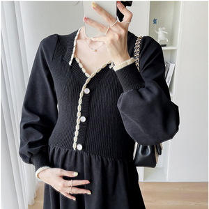 Mùa thu mới đến thời trang phụ nữ v-cổ dài tay áo dệt kim Chắp Vá ăn mặc áo len Ăn mặc - Product Image 6