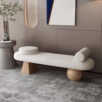 Banc de chambre à coucher de style moderne avec structure en bois massif et assise en laine, pouf ottoman pour entrée, salon ou chambre