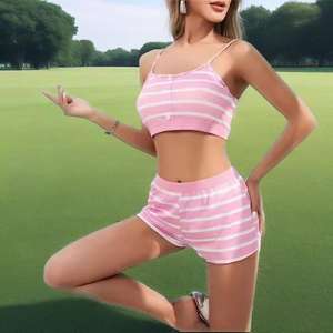 Women's Sexy Seamless <b>Bralette</b> Pajama Lingerie Set Soft Tank Crop <b>Top</b> Shorts with Cute Strawberry Print Elastic Waist Closure - Product Image 1