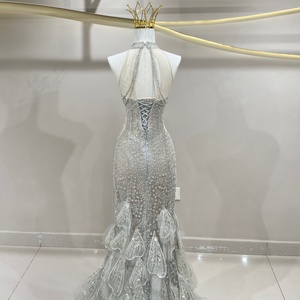JFH93 Luxury Tassel Halter <b>Silver</b> Crystal Mermaid Wedding <b>Dresses</b> For Women - Product Image 4