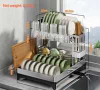Égouttoir à vaisselle moderne à 2 niveaux en acier inoxydable 304, grand modèle non pliable avec plateau de drainage