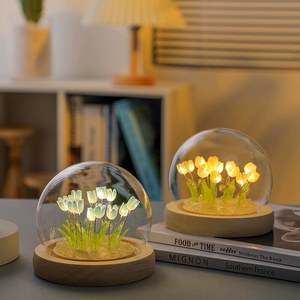 Diy hecho a mano tulipán lámpara de mesa de <span class=keywords><strong>cristal</strong></span> luz de noche personalización bola de <span class=keywords><strong>cristal</strong></span> flor tulipanes Led luz de noche - Product Image 5