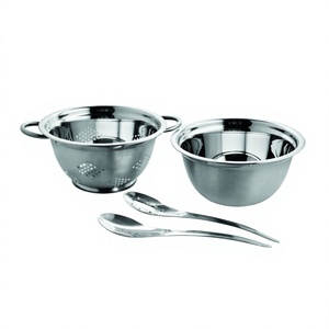 Passoire de cuisine passoire tamis lot de 3 multi-taille en acier inoxydable maille passoire tamis poignée bol avec cuillère - Product Image 1