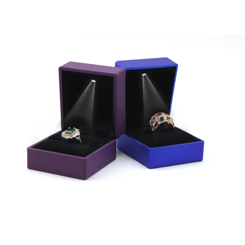 Custom logo colors Plastic jewelry led box black flannelette insert for ring earrings display