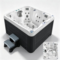Spa extérieur pour 4 personnes, bain à remous en acrylique, baignoire de massage avec commande Bluetooth, 35 jets, désinfectant à l'ozone