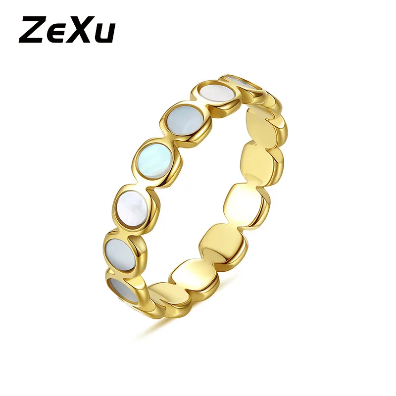 2023 Ladies Hot Selling Jewelry Women Gold Plated White Finger Circle of Seashells Rings Trendy Rings For Gift