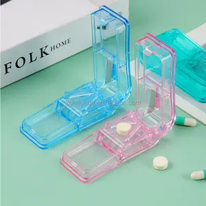 Mini caixa portátil de comprimidos, caixa cortadora e armazenamento de pílulas e pílulas, triturador de comprimidos