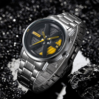 Montre à quartz pour homme NS Never Stop N929, nouvelle montre tendance avec cadran rotatif en forme de roue de voiture, bracelet en acier inoxydable, livrée avec boîte.