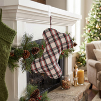 Calcetín Navideño Personalizado al por Mayor de Poliéster a Cuadros con Forma de Hueso, Diseño con Lazo para Colgar, Colgante para Árbol de Navidad, Bolsa de Almacenamiento de Regalos