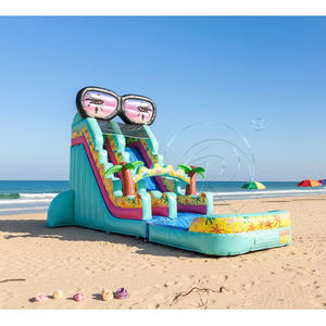Toboggan aquatique gonflable géant en PVC de qualité commerciale avec palmiers et piscine amovible, parfait pour les vacances à la plage - Product Image 1