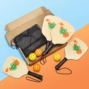 Set Paddle pemetik kayu dengan 2 pedal & 4 bola & 1 tas jala untuk pemula