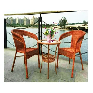 Wholesale 3 Piece Outdoor Wicker Set Patio Furniture Conversation Bistro Set with Side Table and Club Chairs
