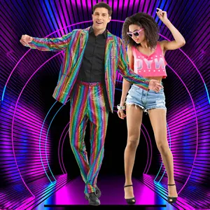 Men's Laser Shiny Suit Colorful Jacket and Pant for Adult Halloween Party and Birthday Dress up PROM Suit
