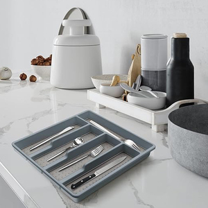 Grand plateau organisateur de tiroir à couverts de rangement d'ustensiles de table de qualité supérieure Plateau à ustensiles extensible noir avec <span class=keywords><strong>bloc</strong></span> à couteaux pour la cuisine - Product Image 4