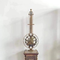 Horloge mécanique à pendule à bascule de style français, mystère, à l'envers, en bronze antique, squelette, avec base en marbre noir