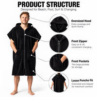 Peignoir de surf personnalisé avec fermeture éclair avant, en coton éponge premium, poncho de plage à capuche, marque privée OEM