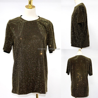 T-shirt à col rond pour femme T144 Fashion avec paillettes et strass, débardeur de fête en cristal, crop top imprimé personnalisé