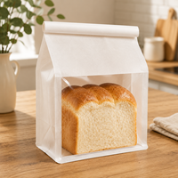 En stock, sac en papier kraft blanc pour boulangerie, sac d'emballage pour pain debout avec fermeture à languette et fenêtre transparente, OEM/ODM