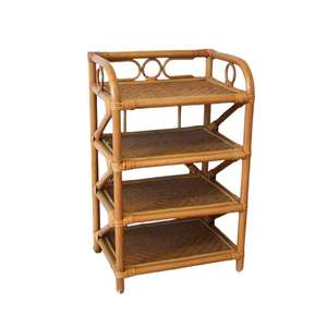 Étagère en rotin du milieu du siècle avec 4 niveaux faits à la main au Vietnam - Product Image 1