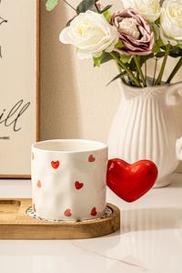 Mug à café en céramique à motif de cœur rouge et blanc, finition irrégulière, poignée en forme de cœur 3D, capacité de 301 à 400 ml, cadeaux d'affaires pour micro-ondes - Product Image 6