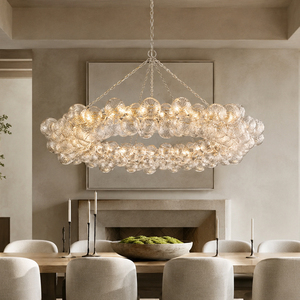 Lampe de plafond LED en verre à bulles linéaires, grande sphère texturée, suspension argentée, chaîne, télécommande, hauteur réglable - Product Image 2