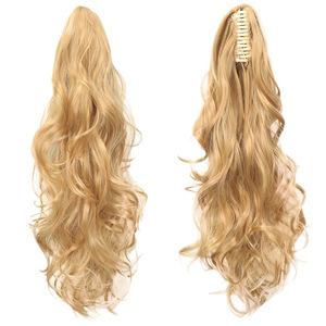 Perruque queue de cheval longue et bouclée, en fibre haute température, effet naturel et volumineux, extension à clipser pour femmes - Product Image 4