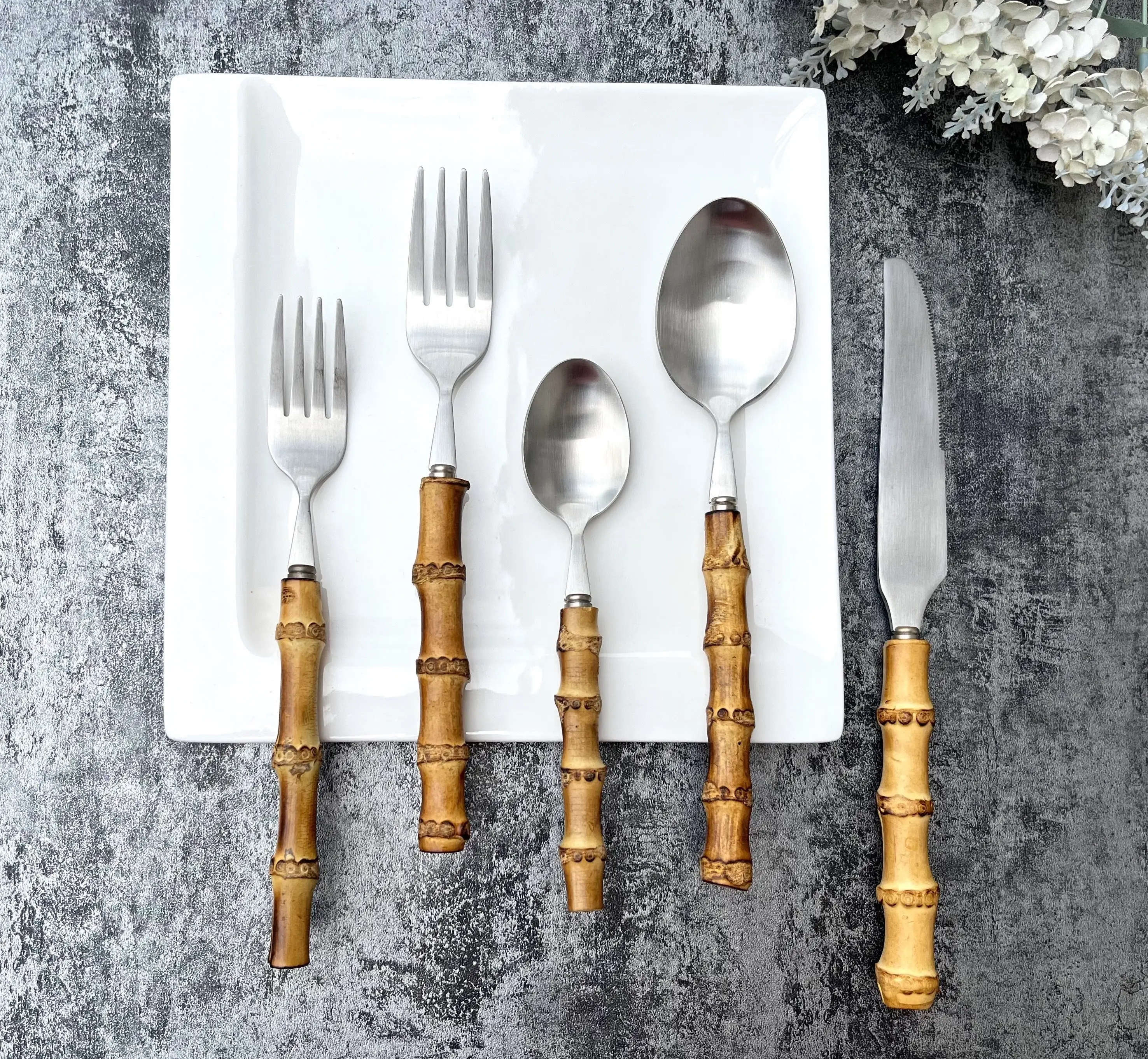 Nhà bàn ăn thiết lập dao kéo nhà bếp ngăn kéo bạc bất SS 18/10 tre Flatware Bạc đặt