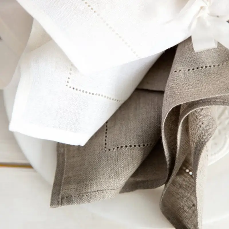 Personalizado linho algodão mão bordada jantar guardanapo linho pano guardanapos para casamento