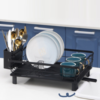 Grand égouttoir à vaisselle en métal noir antirouille Support à vaisselle moderne polyvalent pour comptoir de cuisine