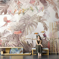 Papier peint mural personnalisé en relief 3D imperméable rose tropical pour chambre à coucher, décoration murale botanique, palmier