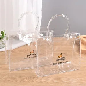 Customized transparent PVC handbag beverage packaging bag waterproof leisure food plastic bag with buttons