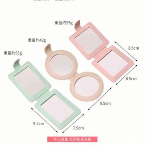 Creative Modern Embossed PU Leather <b>Foldable</b> Square Portable Travel Handheld Round Small Carry-on Makeup <b>Mirror</b> - Product Image 6