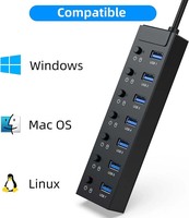 Commutateurs d'alimentation individuels et LEDs 7 ports Transfert de données 5Gbps USB 3.0 HUB pour clavier souris HDD T-flash
