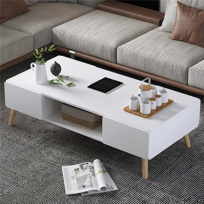 Space-Saving Modern Wooden Coffee Table with Drawer – Adjustable Tea Table for Living Room, Apartment & Small Home - View 2