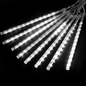 Guirlande lumineuse LED solaire effet pluie de météores, 30 cm, 5 m, blanc givré, idéale pour les décorations extérieures et les événements - Product Image 1