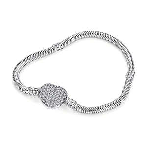 Fashion Simple Charm Diy Bracelet 925 Sterling Silver <strong>Love</strong> Full Diamond Cz Heart Shaped Snake Chain <strong>Bangle</strong> for Birthday Gifts - Product Image 2
