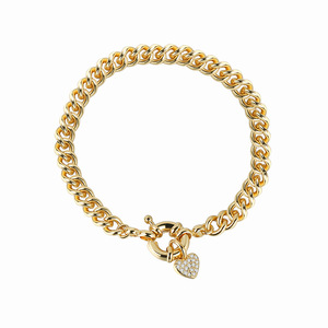 2024 Trendy Fashion Women's Brass 14K Gold Plated Claw Setting Zircon Heart <b>Charm</b> Bracelet for Anniversary Occasions Accessories - Product Image 2