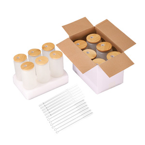 16oz có thể định hình cốc thủy tinh chịu nhiệt mờ với nắp tre và rơm Mason Jar cà phê Cola uống cốc thủy tinh - Product Image 1