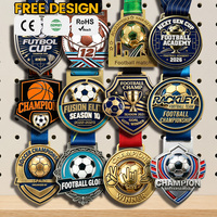 Médaille de football personnalisée en gros, en alliage de zinc, émail 3D, plaqué or, récompense de championnat de football pour les événements sportifs