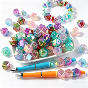 Loose <b>Beads</b> Popular Design Color Electroplating Polyhedral Acrylic Loose <b>Beads</b> DIY Handmade Straight Hole Jewelry Accessories - Product Image 3
