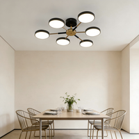 Plafonnier LED Sputnik contemporain noir et or à 6 têtes, luminaire suspendu à intensité variable pour salon, salle à manger, chambre à coucher