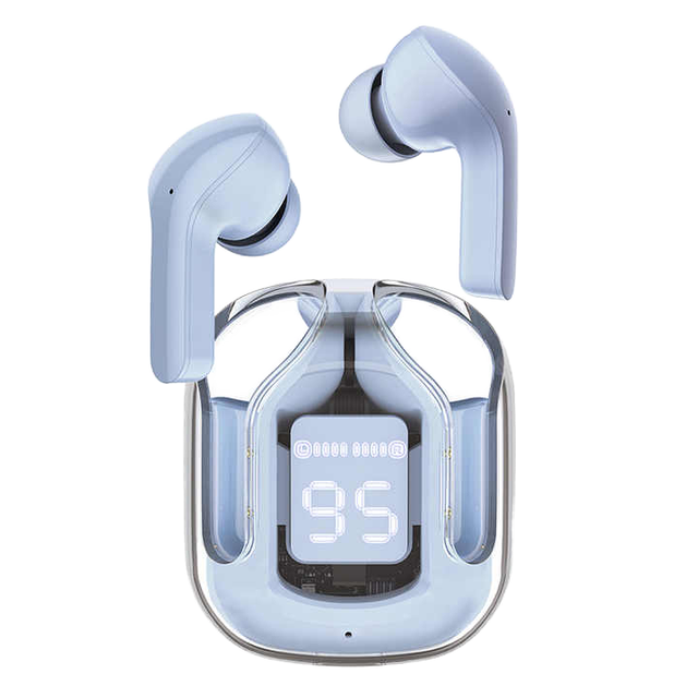 Transparent TWS Earbuds LED Digital Display Low Latency True Wireless Earphones Semi-In Ear Headphones for Non-Noise Cancelling